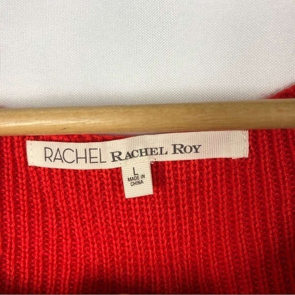 Rachel Roy Red Wide Round Neck Pocket Front Knit Sweater L - Picture 4 of 4